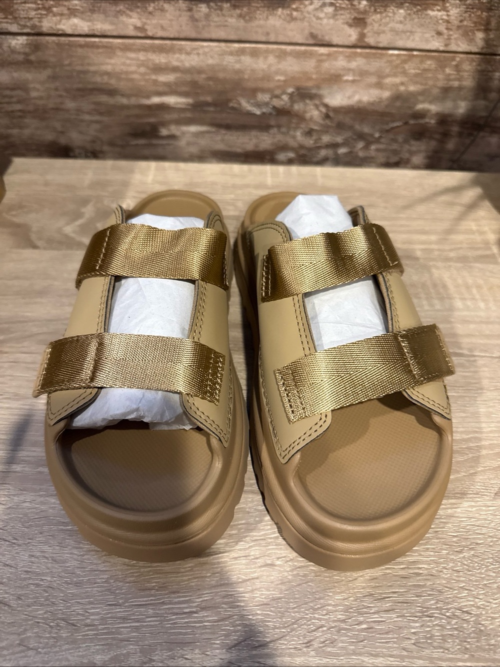 UGG Kids Tan Sandals with Metallic Gold Straps